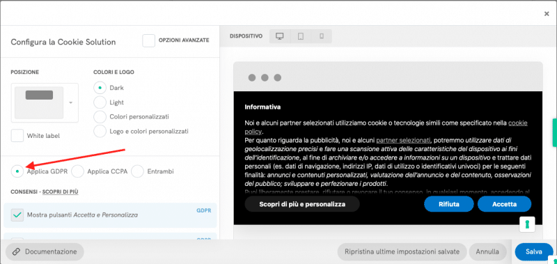 Iubenda cookie banner