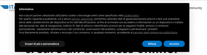 cookie banner esempio