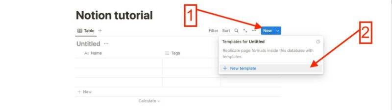 Notion template database